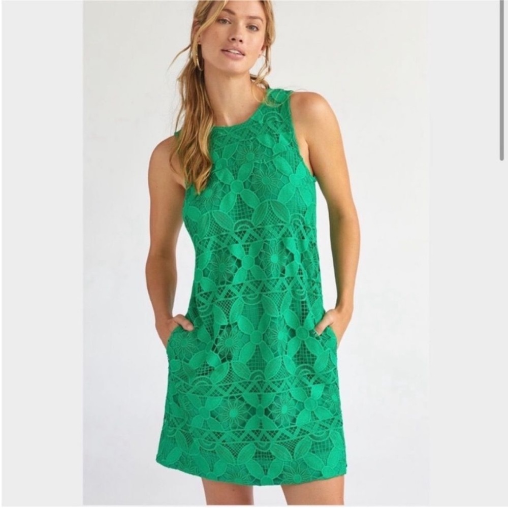 Anthropologie by Anthro Green Lace Mini Shift Dress Large with pockets!!!